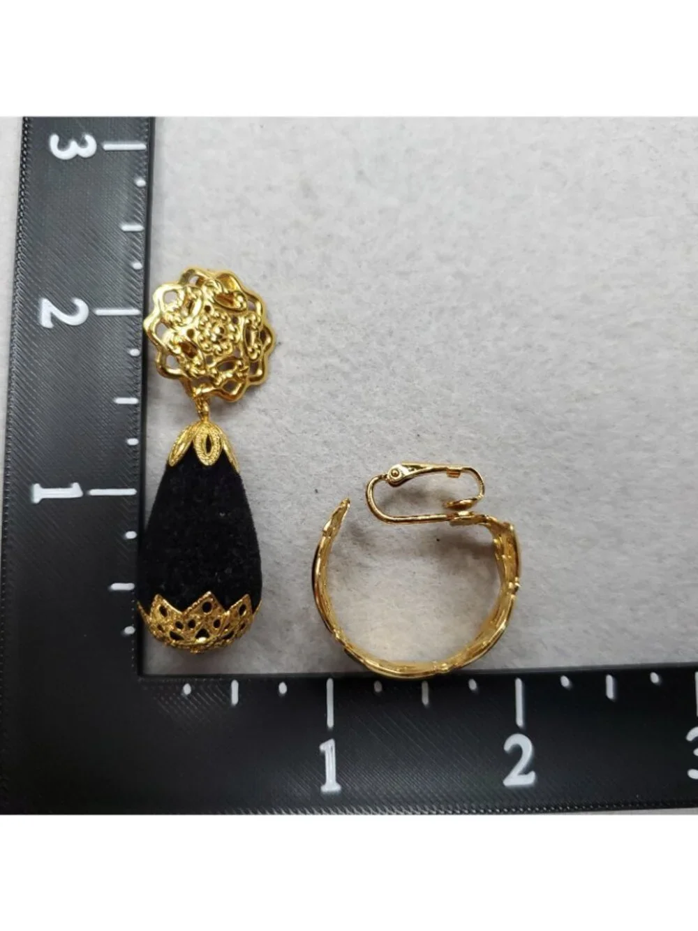 Vintage Clip On Earring Lot Statement Gold Tone Black Gray Enamel 4pr READ